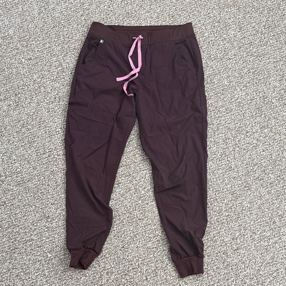Brown Jogger Pants with Pink Drawstring